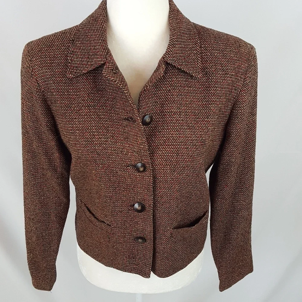 Vintage Windridge‎ Cheryl Nash Brown and Red Tweed Silk Blazer